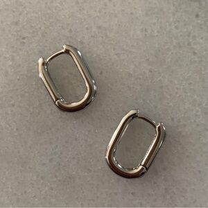 Sterling Silver Oval Huggie Hoop Earrings Brand New